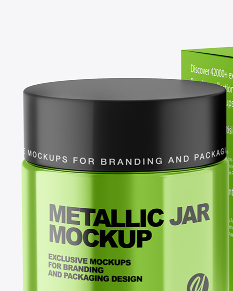 Metallic Cosmetic Jar with Paper Box Mockup PSD #3