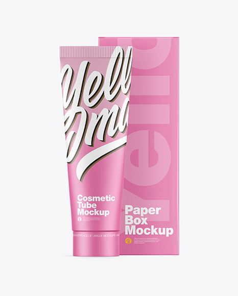 Matte Cosmetic Tube w/ Box Mockup