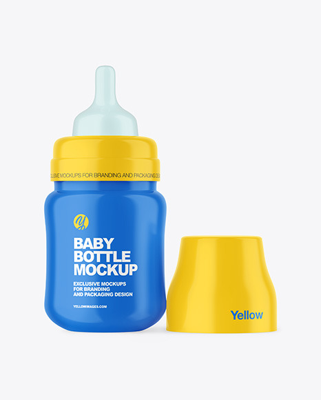 Glossy Baby Bottle with Opened Cap Mockup