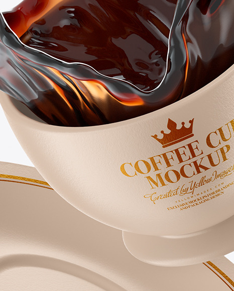Ceramic Coffee Cup and Saucer w  Splash Mockup PSD #5