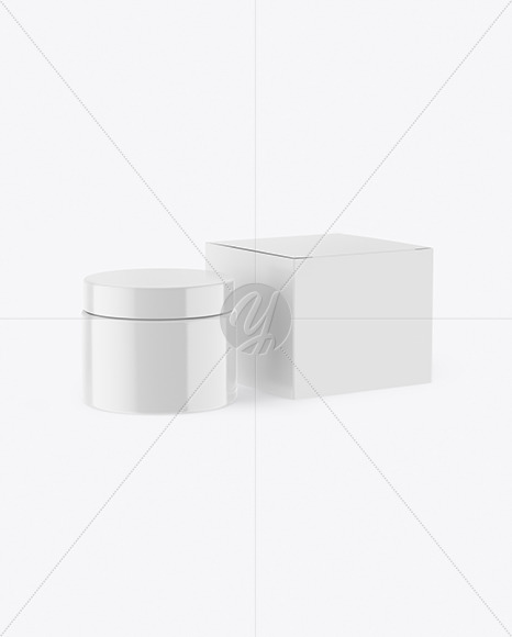 Glossy Cosmetic Jar with Paper Box Mockup PSD #3