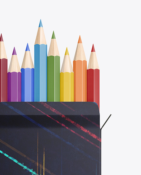 Box with Pencils Mockup PSD #1