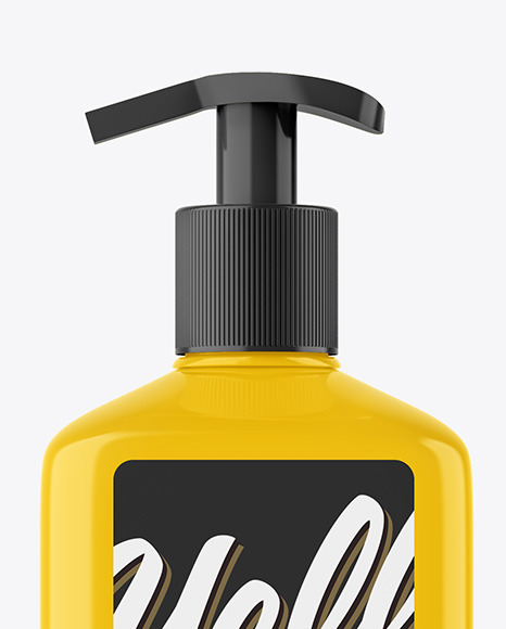 Glossy Plastic Square Bottle With Pump Mockup bottle 88941