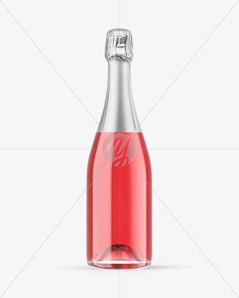 Clear Glass Pink Champagne Bottle Mockup PSD #3