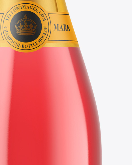 Clear Glass Pink Champagne Bottle Mockup PSD #1