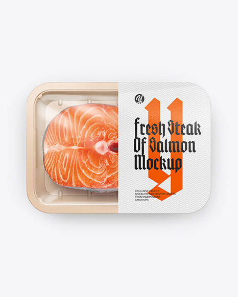 Plastic Tray With Salmon Steak Mockup