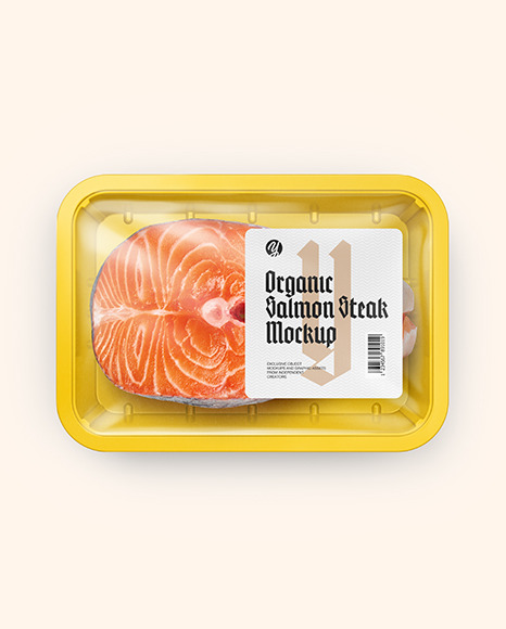 Plastic Tray With Salmon Steak Mockup PSD #1