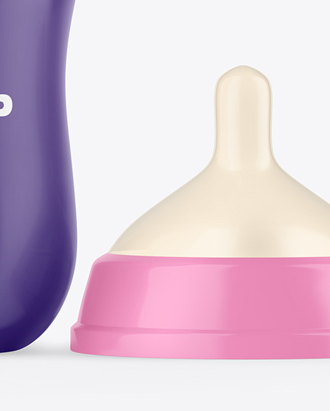 Glossy Baby Bottle with Opened Cap Mockup PSD #7