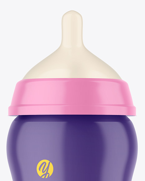 Glossy Baby Bottle with Opened Cap Mockup PSD #1