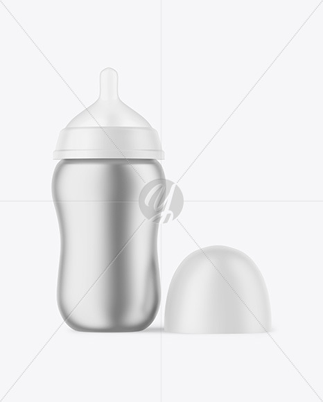 Matte Metallic Baby Bottle with Opened Cap Mockup PSD #3
