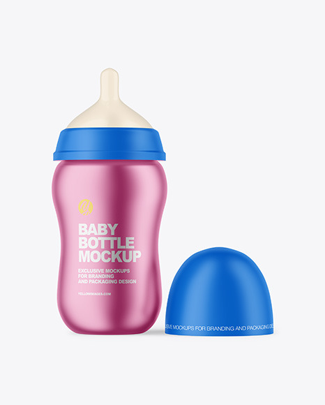 Matte Metallic Baby Bottle with Opened Cap Mockup PSD #2