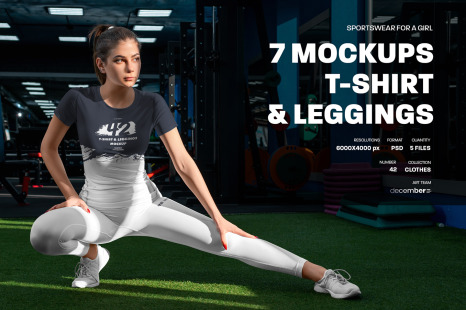 7 Sports T-Shirts and Leggings Woman Mockups