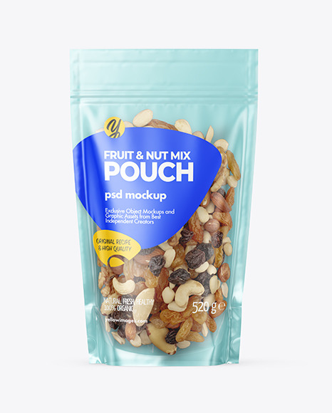 Glossy Stand-up Pouch with Fruit &amp; Nut Mix Mockup