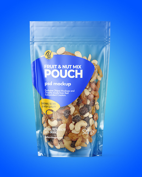 Glossy Stand up Pouch with Fruit   Nut Mix Mockup PSD #6