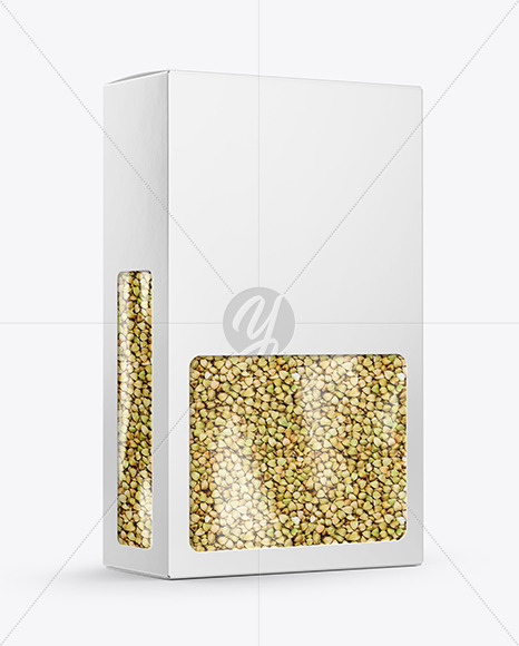 Paper Box with Green Buckwheat Mockup PSD #3
