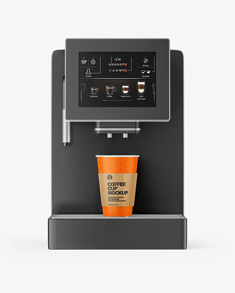 Matte Coffee Cup with Holder and Cofee Machine Mockup PSD #3