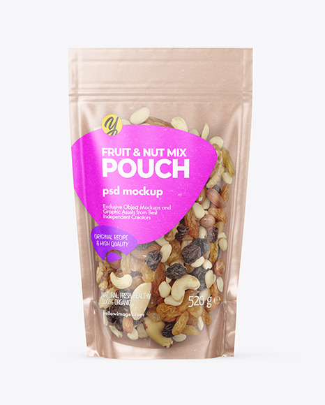 Kraft Stand-up Pouch with Fruit &amp; Nut Mix Mockup
