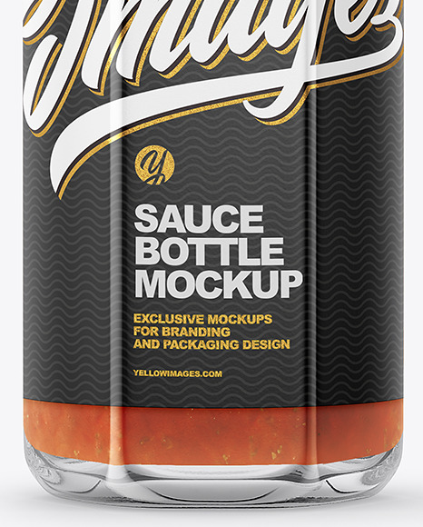 Glass Bottle with Red Sauce and Glossy Label Mockup PSD #7