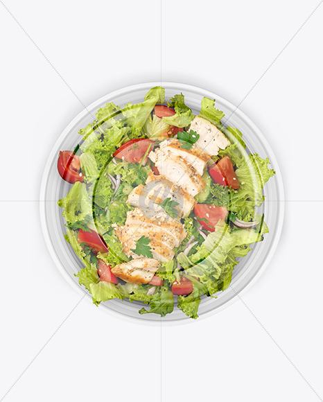 Plastic Bowl With Chicken Sesame Seeds Salad Mockup box 87939