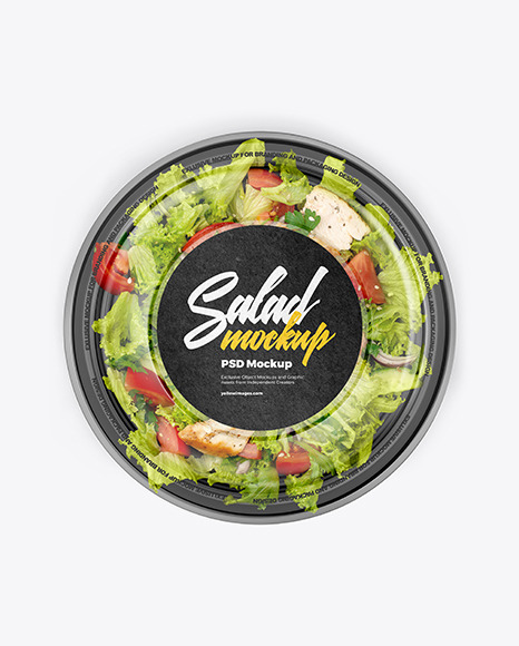 Plastic Bowl With Chicken Sesame Seeds Salad Mockup