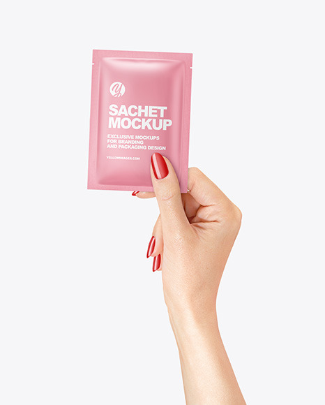 Matte Sachet Mockup in a Hand Mockup