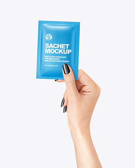 Matte Sachet Mockup in a Hand Mockup PSD #2