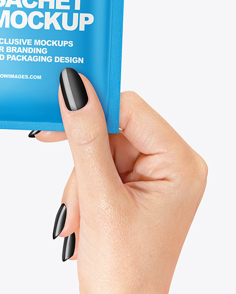 Matte Sachet Mockup in a Hand Mockup PSD #6