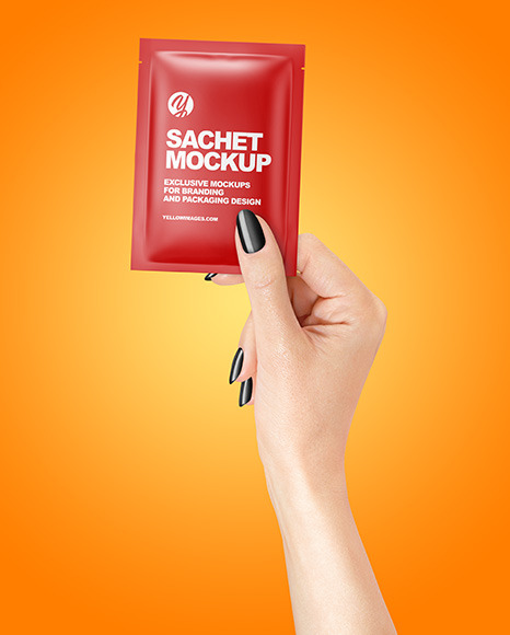 Matte Sachet Mockup in a Hand Mockup PSD #7