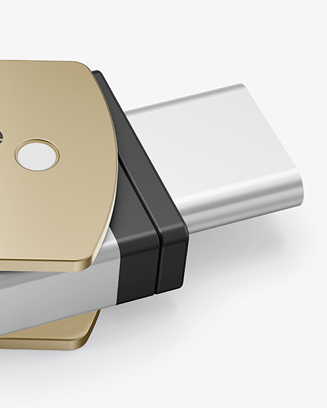Metallic USB Type C Flash Drive Mockup PSD #1