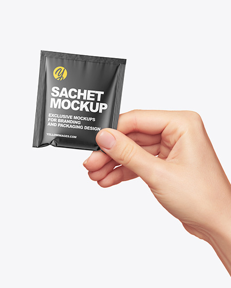Glossy Sachet in a Hand Mockup PSD #6