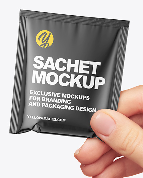 Glossy Sachet in a Hand Mockup PSD #7