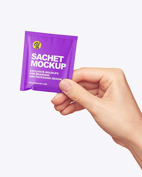 Matte Sachet in a Hand Mockup
