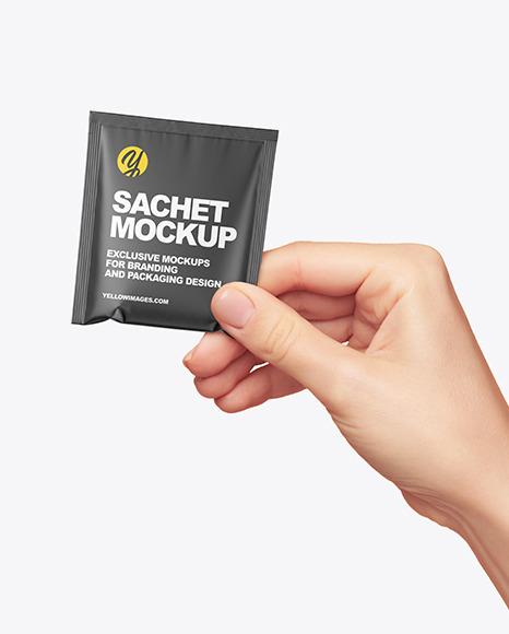 Matte Sachet in a Hand Mockup PSD #6