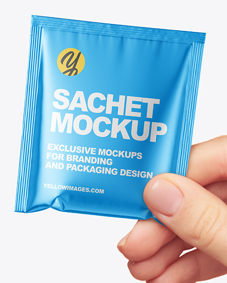 Metallic Sachet in a Hand Mockup PSD #2