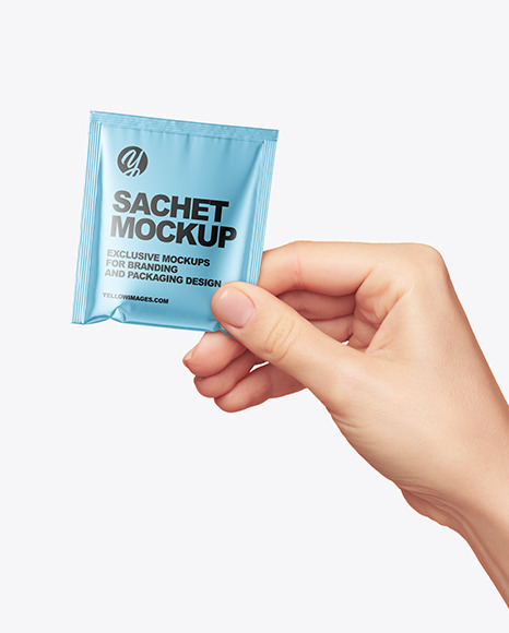 Metallic Sachet in a Hand Mockup PSD #5