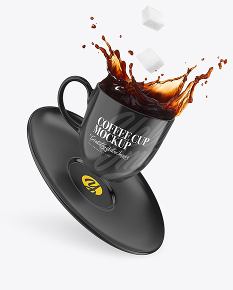 Cup w/ Coffee Splash and Sugar Cubes Mockup