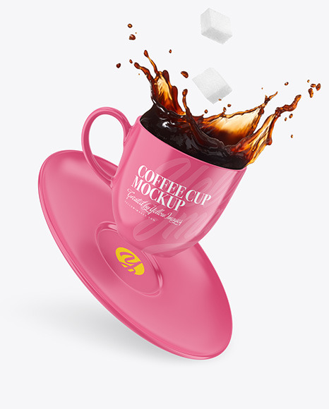 Glossy Coffee Cup   Saucer w  Splash Mockup PSD #2