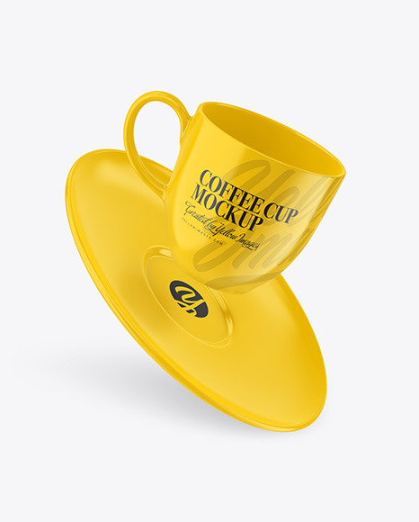 Glossy Coffee Cup   Saucer w  Splash Mockup PSD #5