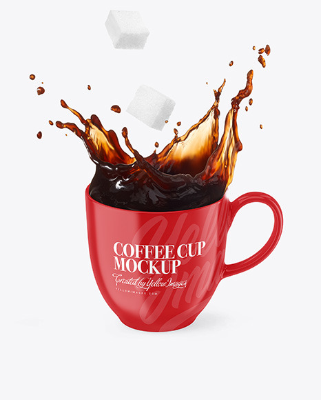 Glossy Cup w/ Coffee Splash and Sugar Cubes Mockup