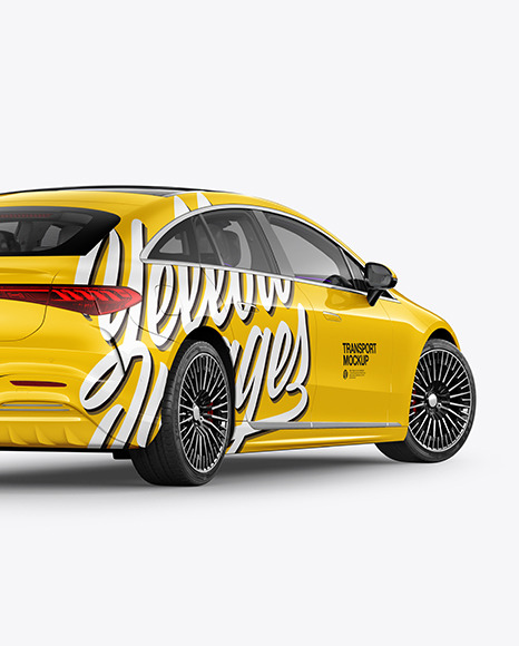 Electric Luxury Car Mockup - Back Half Side View