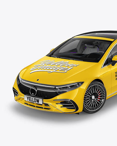 Electric Luxury Car Mockup - Half Side View (High-Angle Shot)