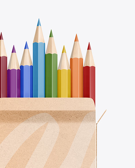 Kraft Box with Pencils Mockup PSD #1