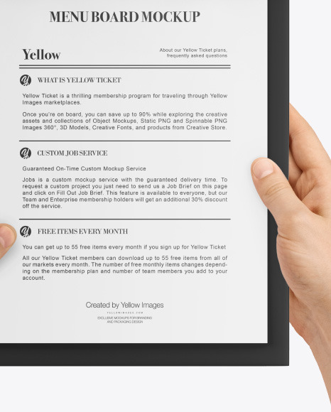 Menu Board in Hand Mockup PSD #1