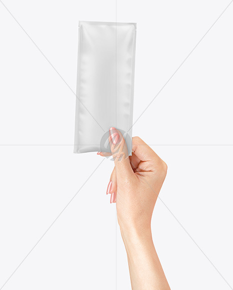 Matte Sachet Mockup in a Hand Mockup PSD #1