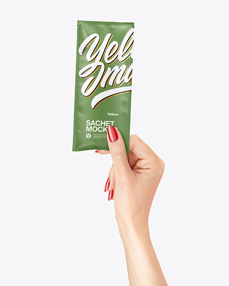 Matte Sachet Mockup in a Hand Mockup PSD #2