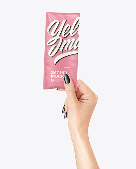 Matte Sachet Mockup in a Hand Mockup PSD #3