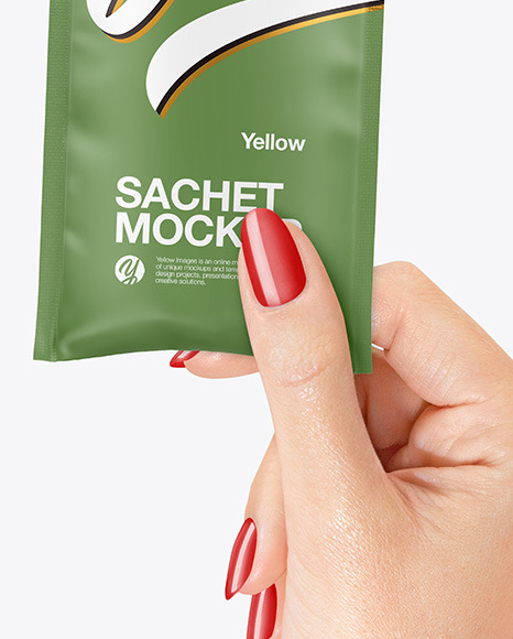 Matte Sachet Mockup in a Hand Mockup PSD #4