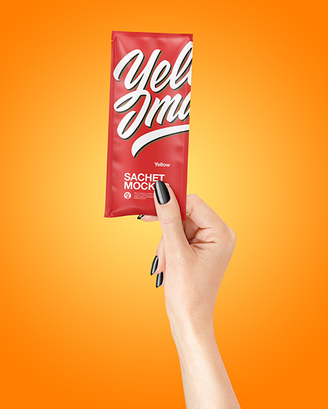 Matte Sachet Mockup in a Hand Mockup PSD #6