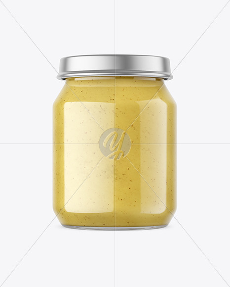 Clear Glass Jar with Mustard Sauce Mockup PSD #3