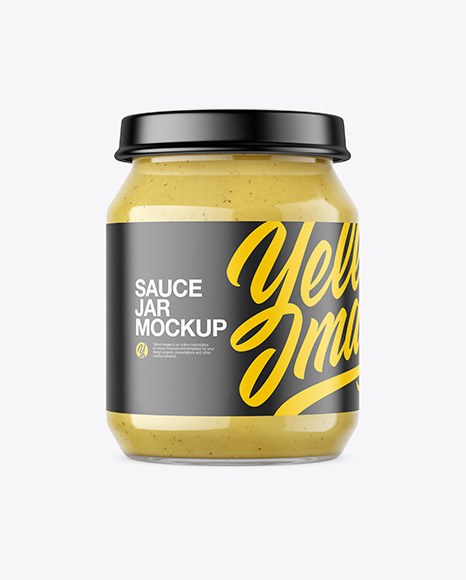 Clear Glass Jar with Mustard Sauce Mockup
